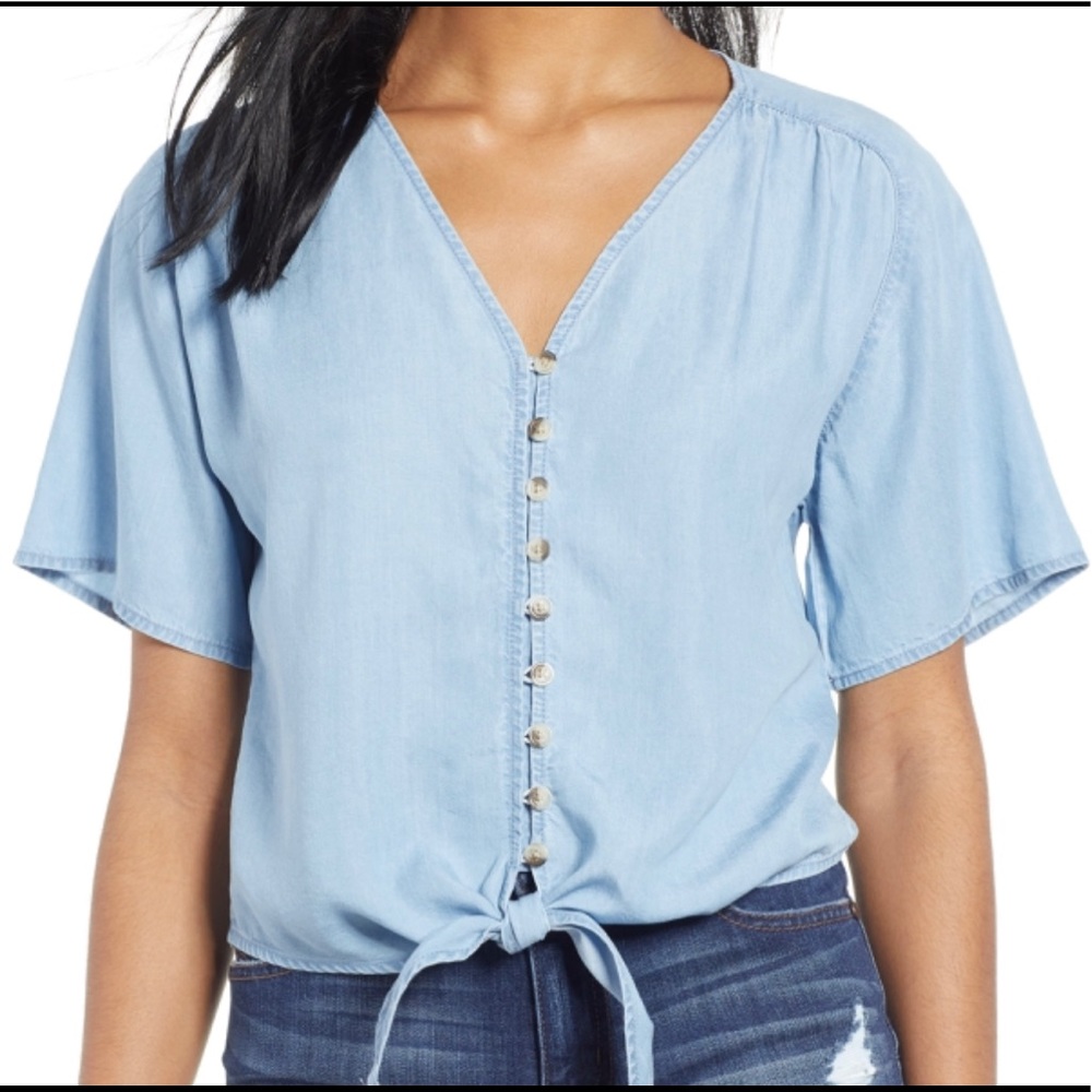 Love, Fire Chambray Button Up Tie front